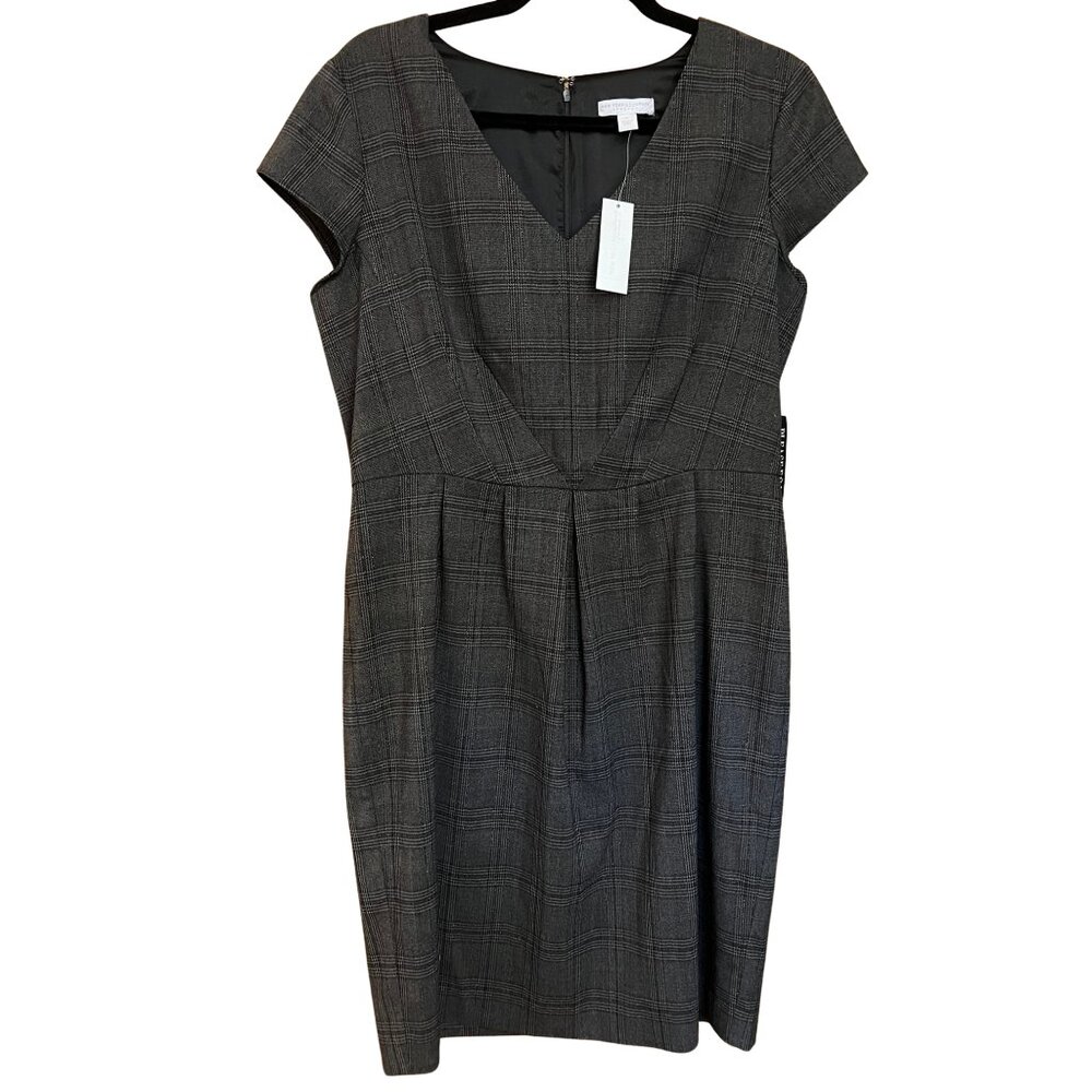 NWT! Grey Plaid & Subtle Metallic Office Dress // New York & Company Women's Siz